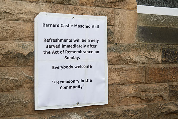 Welcome Sign to refreshments in the Masonic Hall, Newgate